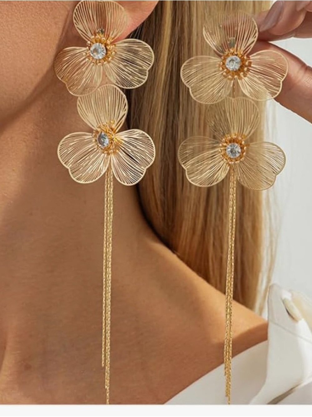 New ASOS Gold Floral Drop Earrings with Crystal Centers - Women Jewelry